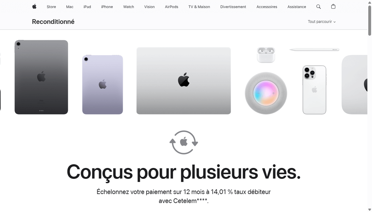 Page d'accueil de Apple reconditionné