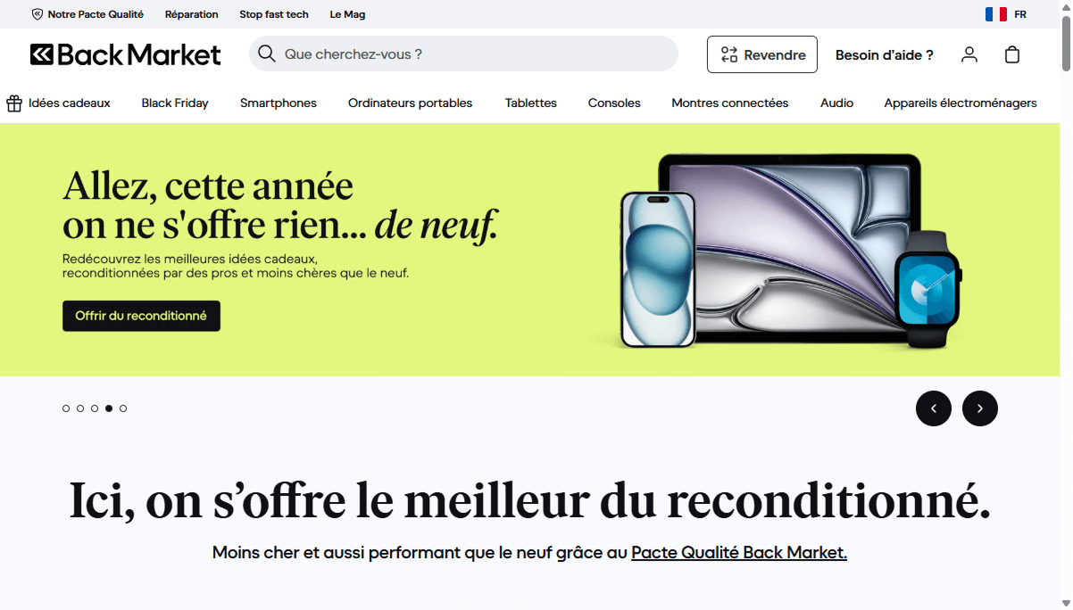 Page d'accueil de Back Market