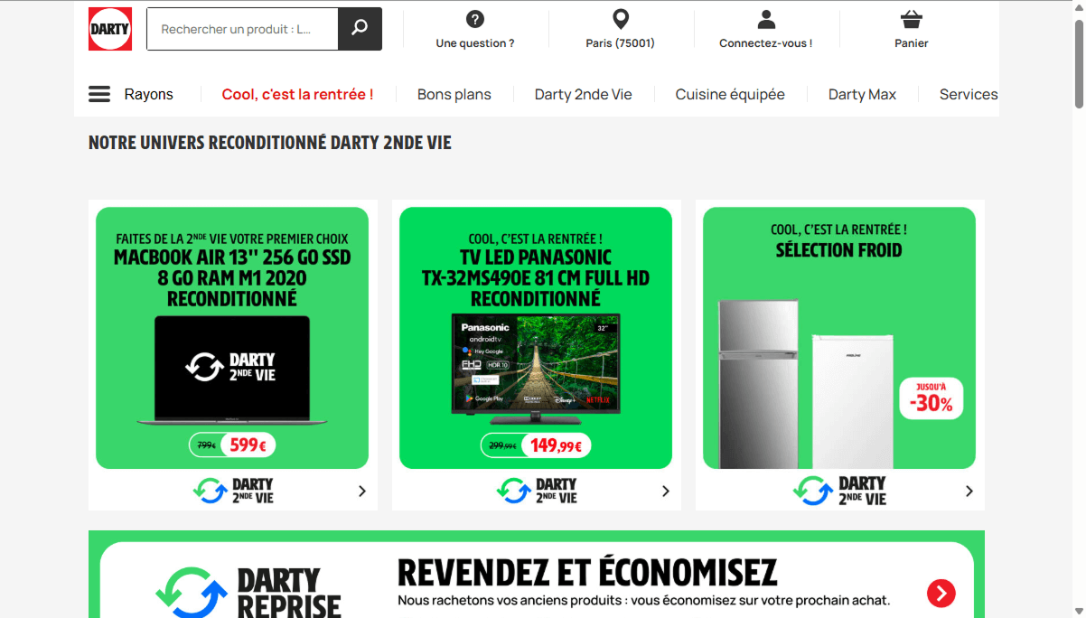 Page d'accueil de Darty Occasion