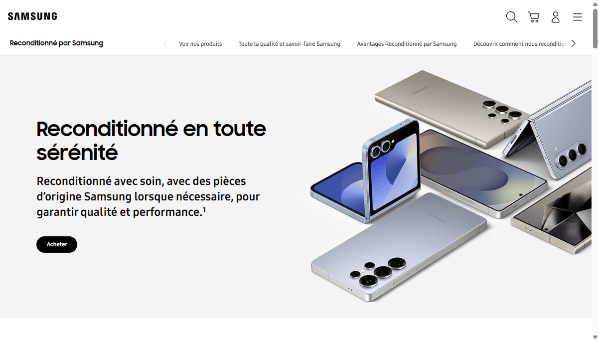 Page d'accueil de Samsung reconditionné