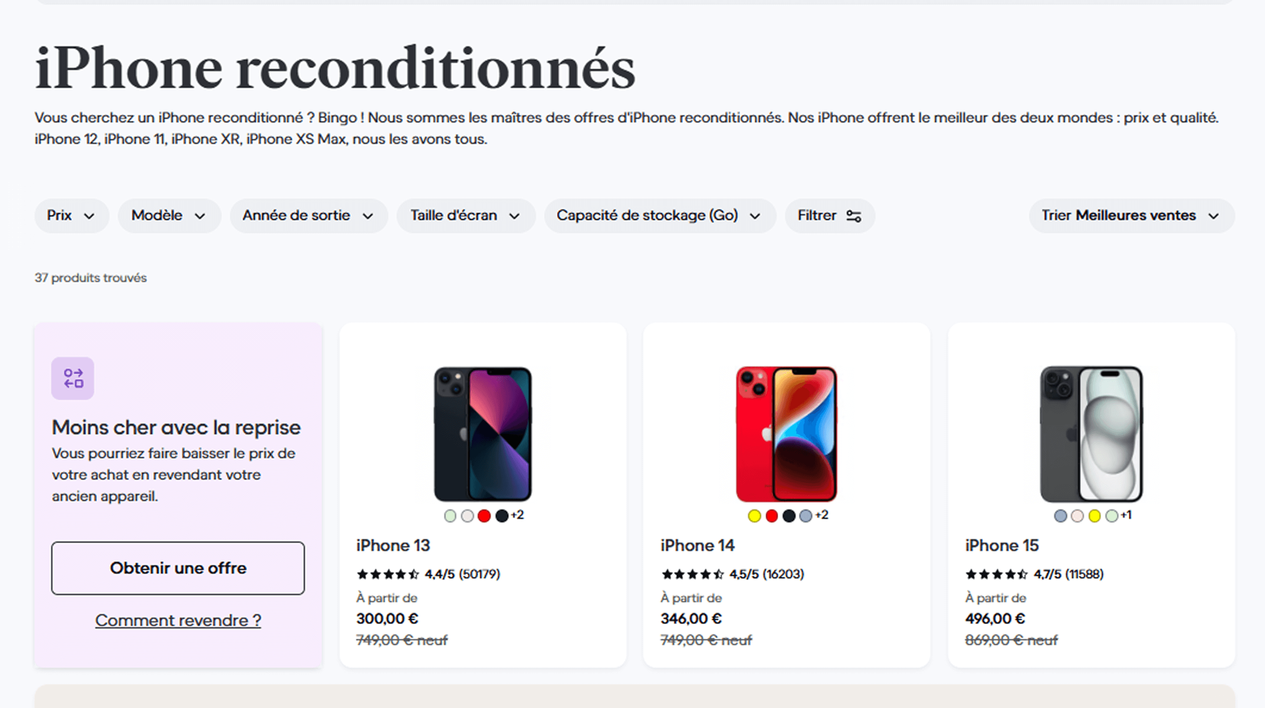 Catalogue du site Backmarket.fr