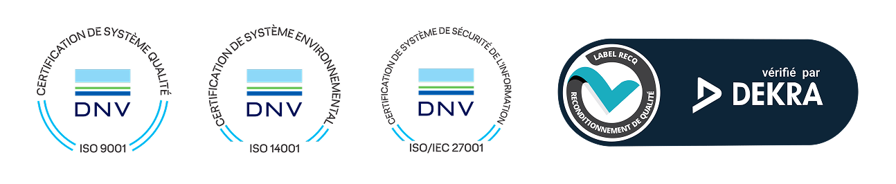 Les 4 labels et certifications pour lesquels Recommerce est reconnu : ISO 14001, ISO 9001, ISO 27001 et label RecQ