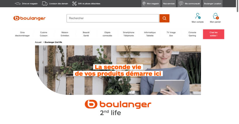 Page d'accueil de Boulanger 2nde Life