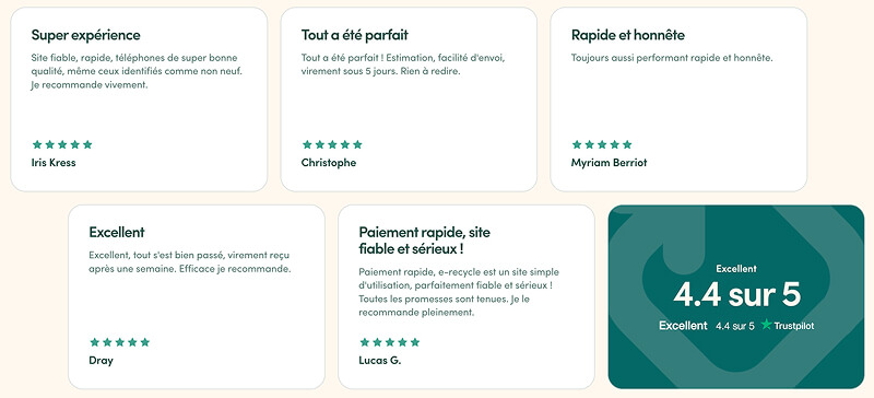 Quelques avis postés sur Trustpilot à propos du service e-Recycle