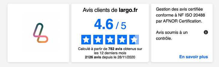 La note de 4,6/5 de Largo sur avis-verifies.com