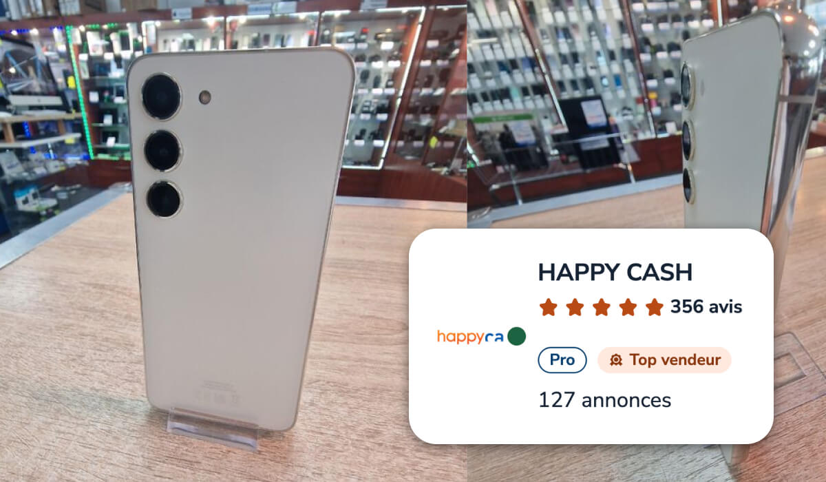Photo d'un Samsung Galaxy S23 reconditionné vendu par Happy Cash sur leboncoin