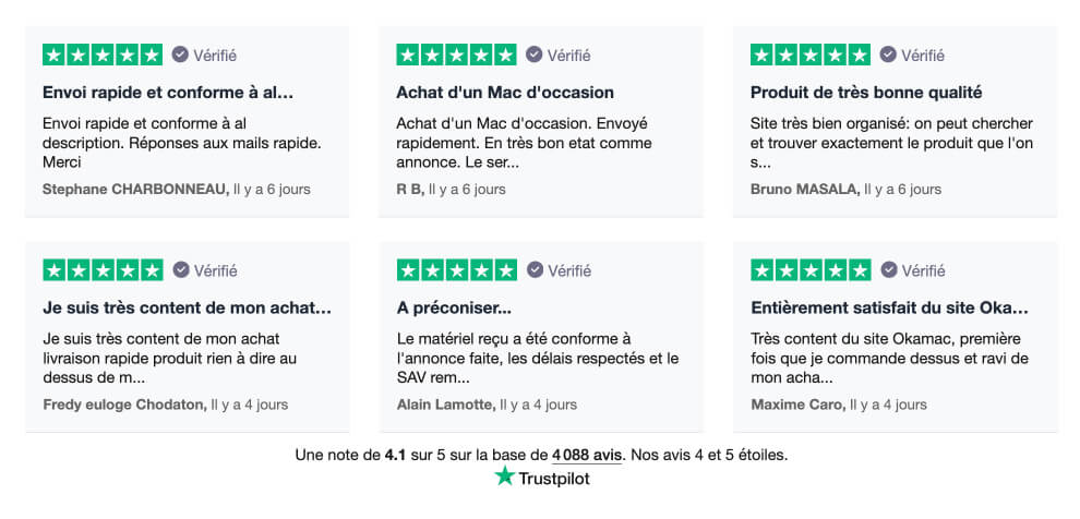 Quelques avis à propos du service d'Okamac publiés sur le site Trustpilot