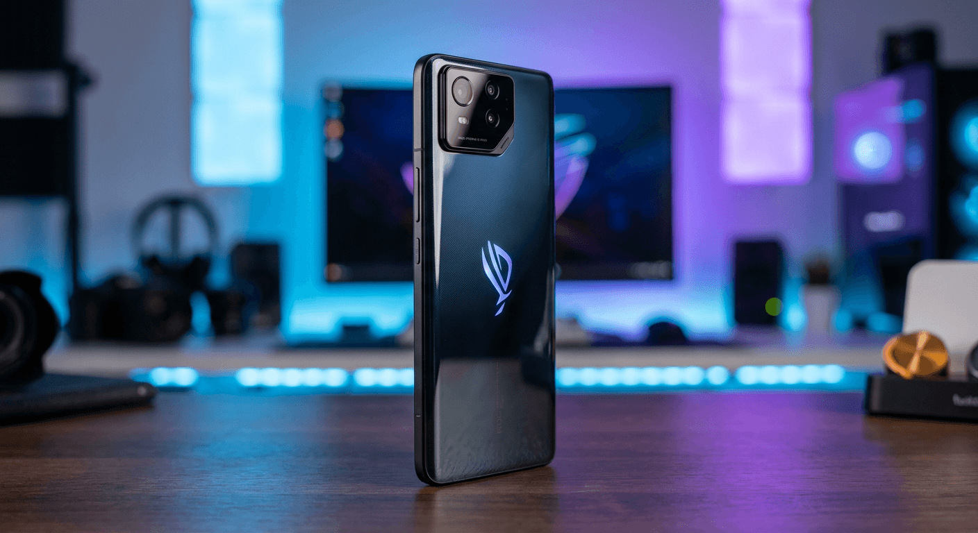 Bannière promotionnelle de l'Asus ROG Phone 8 Pro mettant en avant ses performances gaming