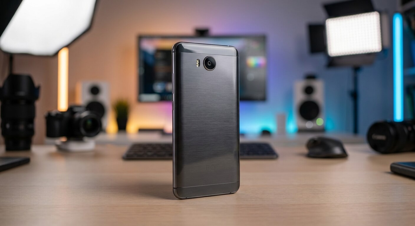 Bannière promotionnelle présentant le BQ Aquaris X5, un smartphone élégant avec cadre en aluminium.