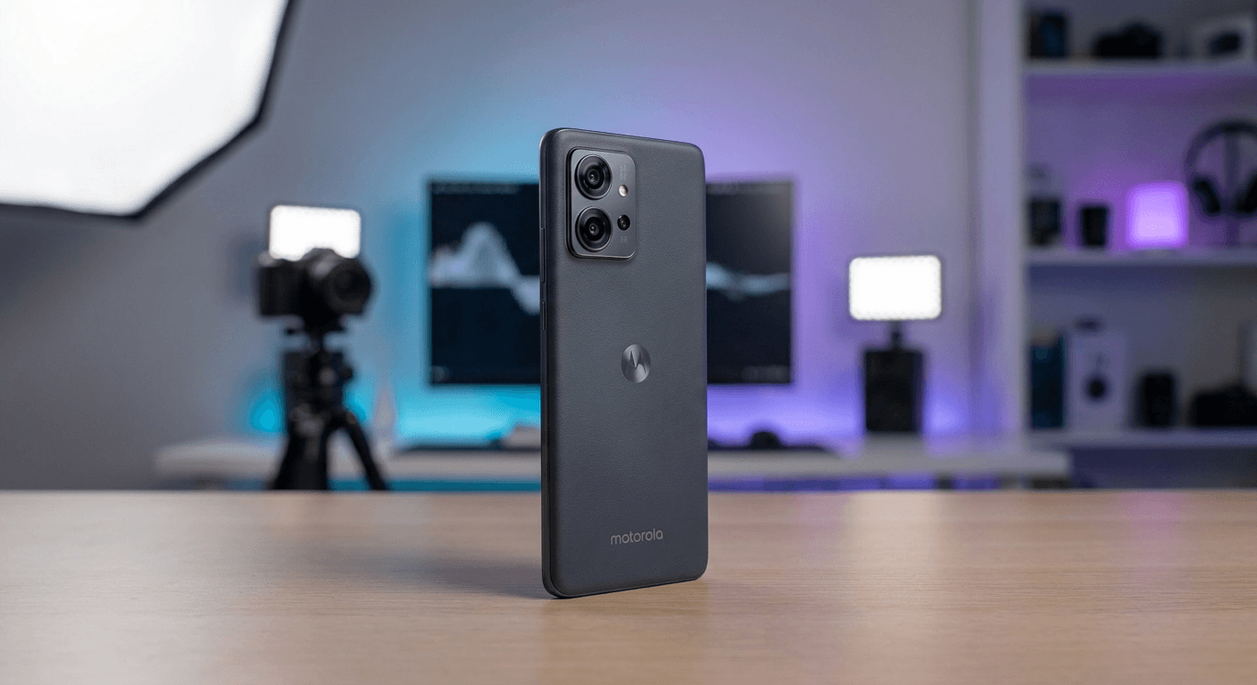 Bannière promotionnelle pour le Motorola Edge 40 Neo mettant en avant son design et ses couleurs Pantone