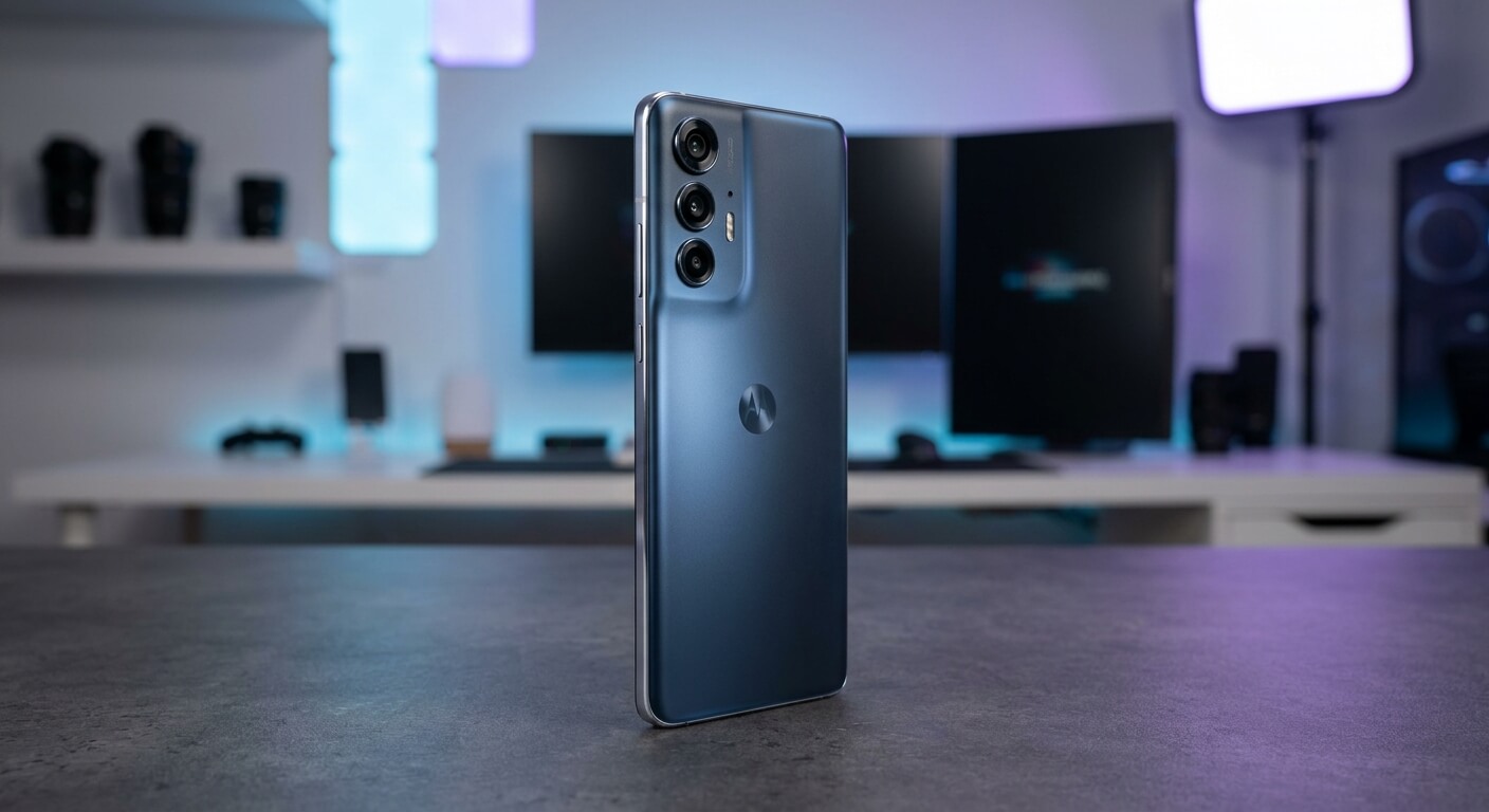 Bannière promotionnelle du Motorola Edge 50 Pro mettant en avant son design élégant