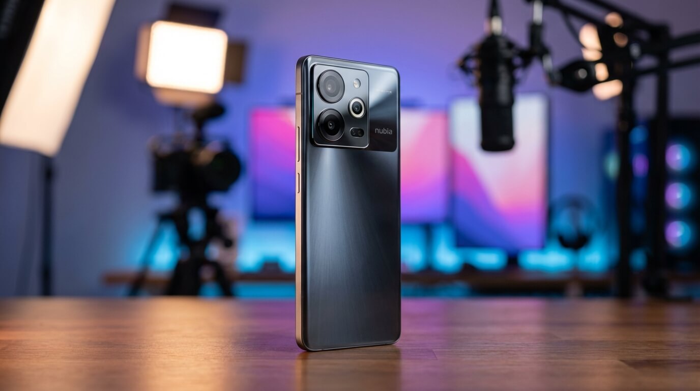 Bannière promotionnelle du Nubia Z70 Ultra mettant en avant son design sans bordures