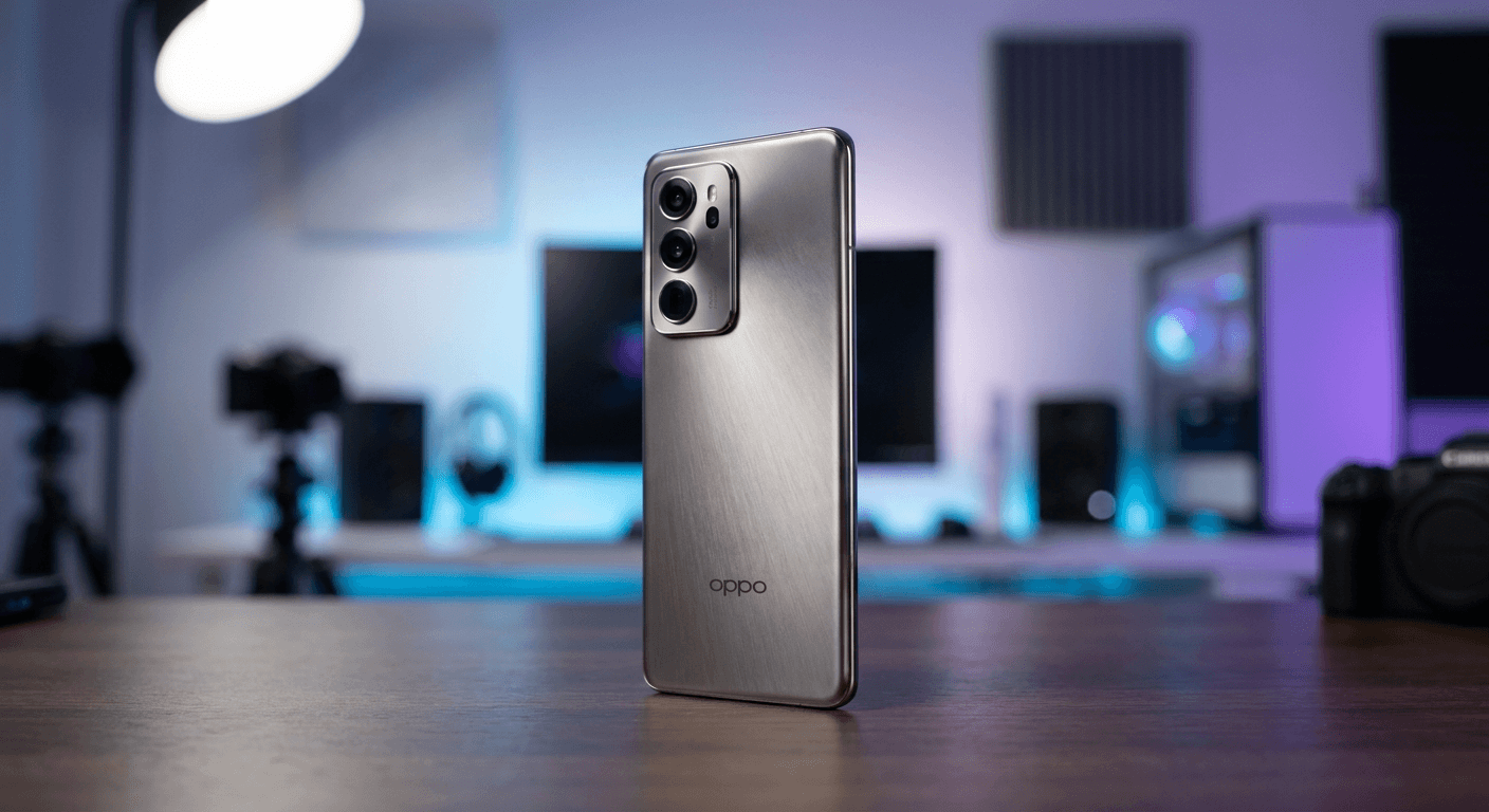 Bannière promotionnelle du Oppo Reno 12 Pro mettant en avant son design ultra-fin et ses capacités en photographie assistée par IA