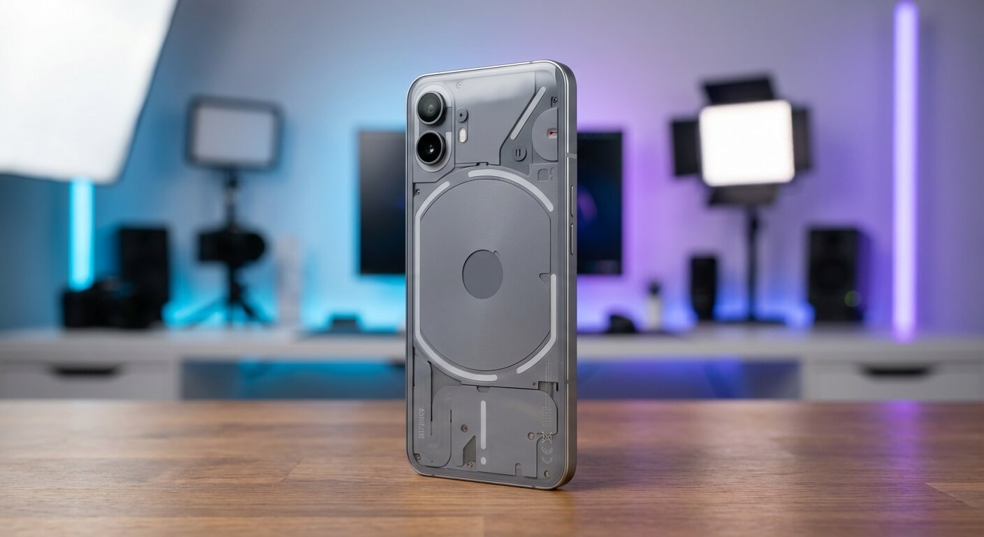 Bannière promotionnelle du Nothing Phone (3a) mettant en avant son design transparent et son système Glyph