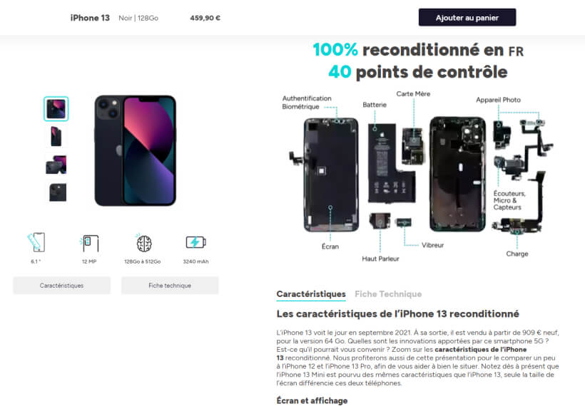 Fiche produit d'un iphone sur le site quelbonplan.fr