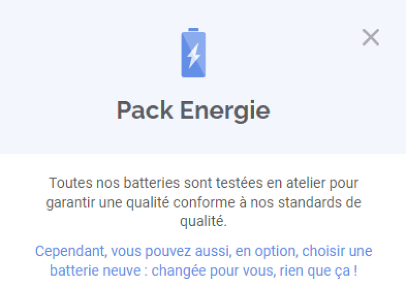 Capture d'écran de l'option pack énergie proposé par Recommerce.