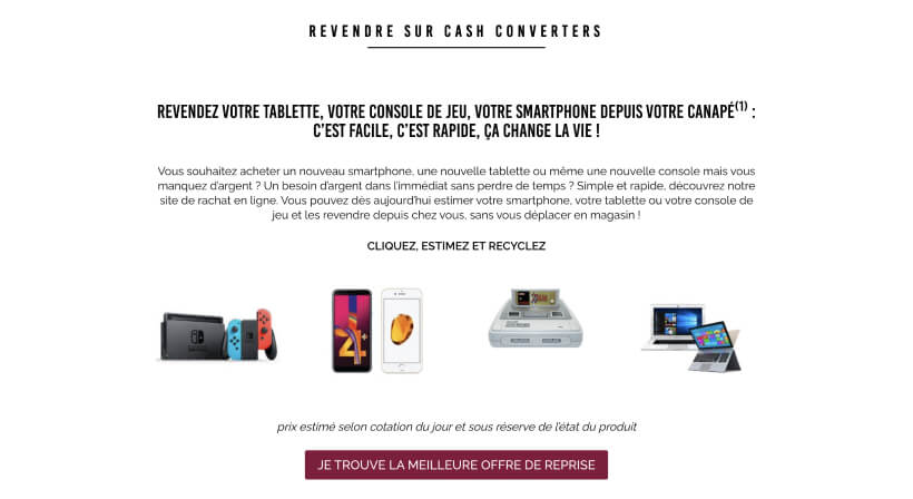 Page de la reprise par Cash Converters