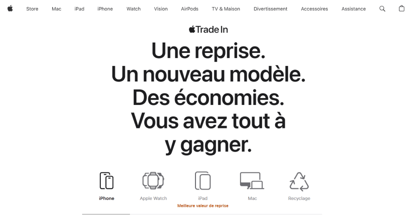 Page de la reprise par Apple