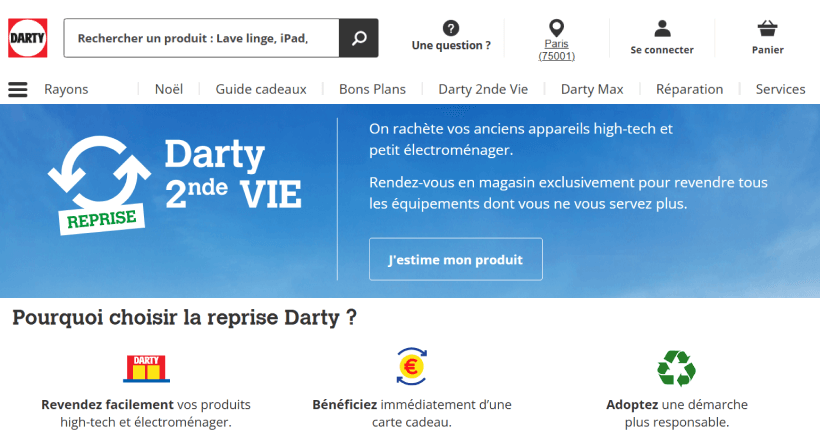 Page de la reprise par Darty