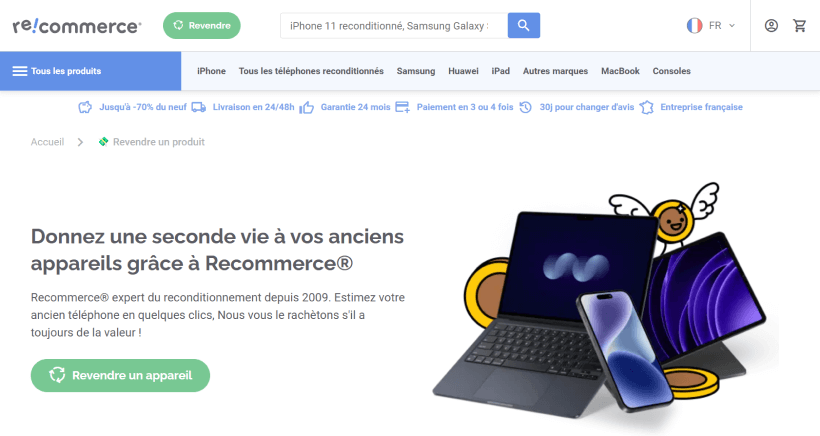 Page de la reprise par Recommerce