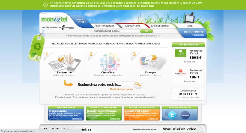 Page de la reprise par MonExTel