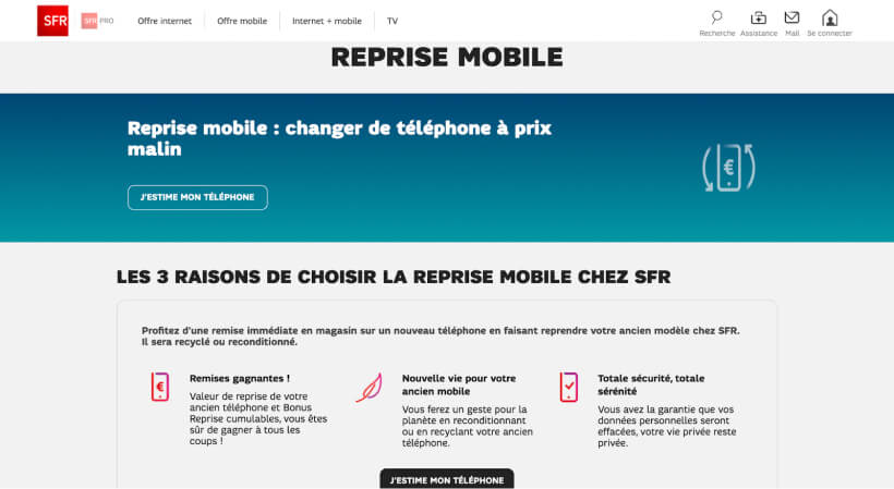 Page de la reprise par SFR