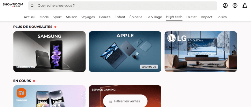 Page des ventes high-tech sur le site de showroomprivé